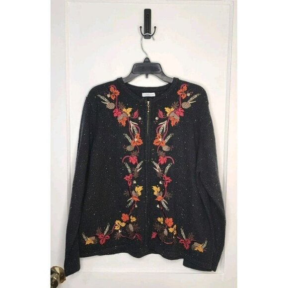 Croft & Barrow Sweaters - Croft & Barrow Women's Cardigan Sweater Sz XL Fall Leaves Autumn Zip Embroidered